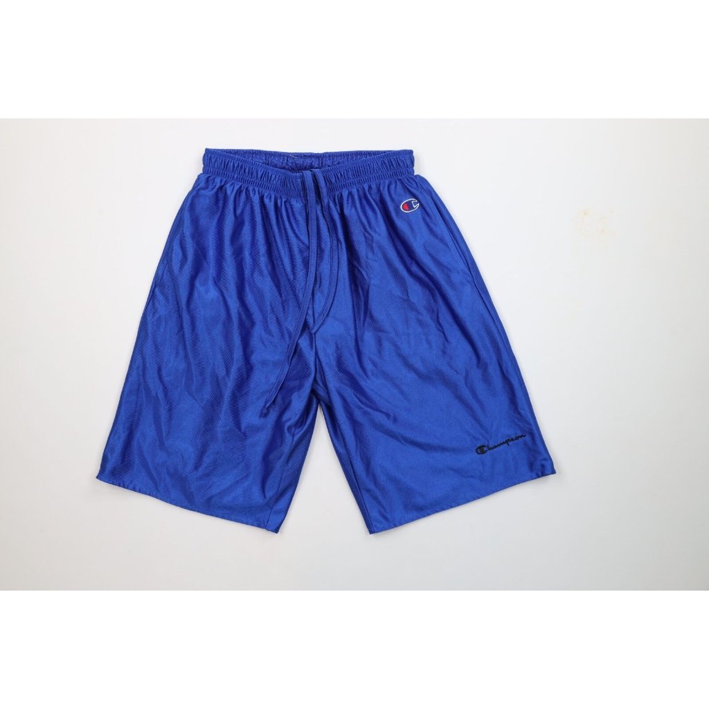 Vtg 90s Champion Mens Small Spell Out Reversible Basketball Shorts Royal Blue